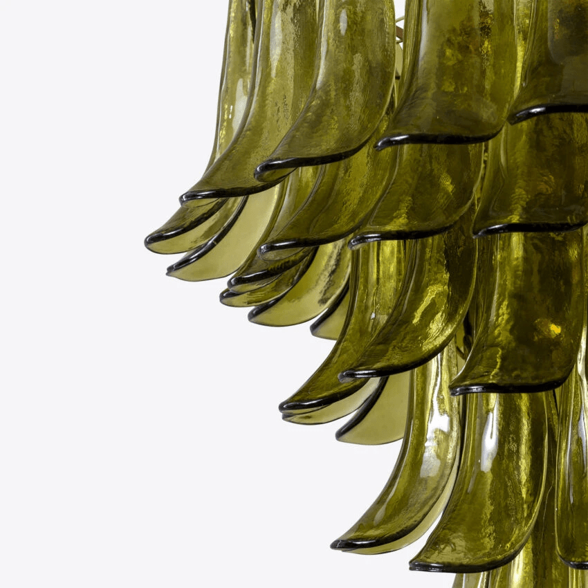 Darix Kronleuchter aus grünem Blattform-Glas in geschichteter Ausführung