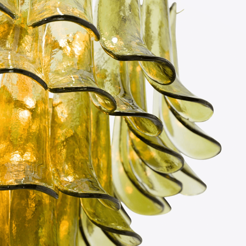 Darix Kronleuchter aus grünem Blattform-Glas in geschichteter Ausführung