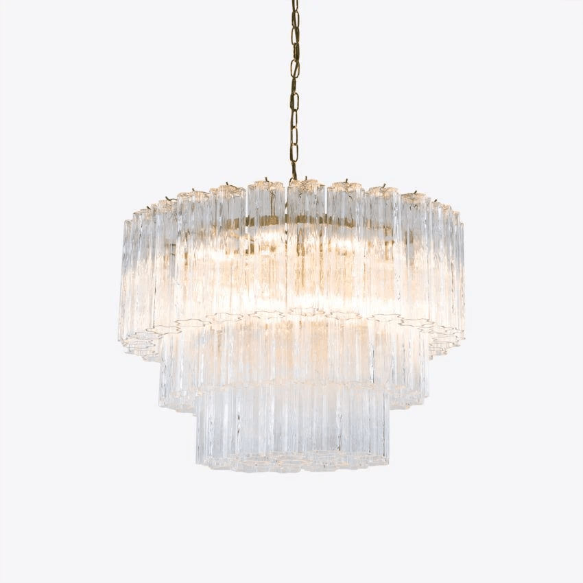 Eiranora Kronleuchter fünf Ebenen geriffelte Glasmrohren Mid-Century
