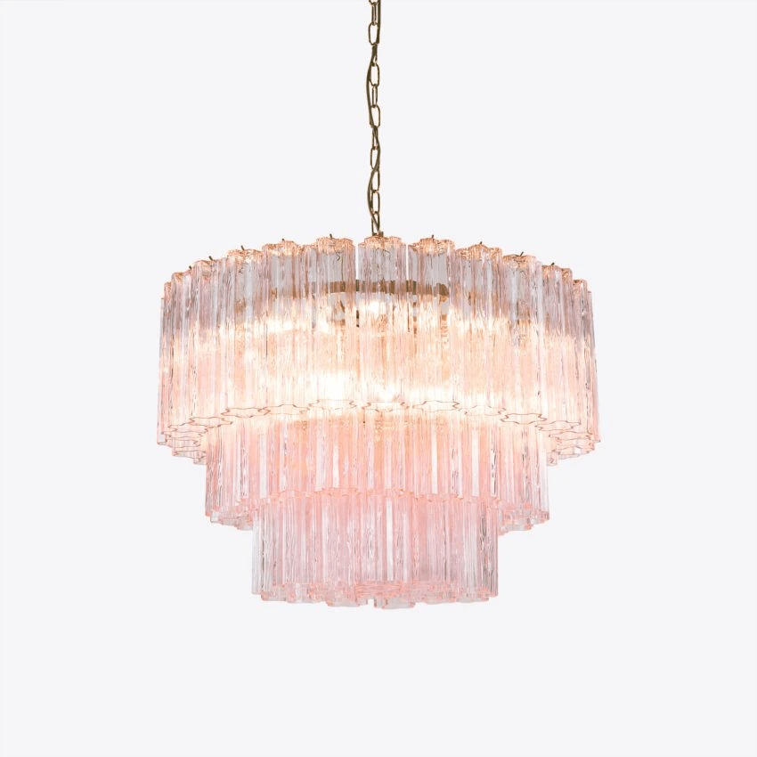 Eiranora Kronleuchter fünf Ebenen geriffelte Glasmrohren Mid-Century