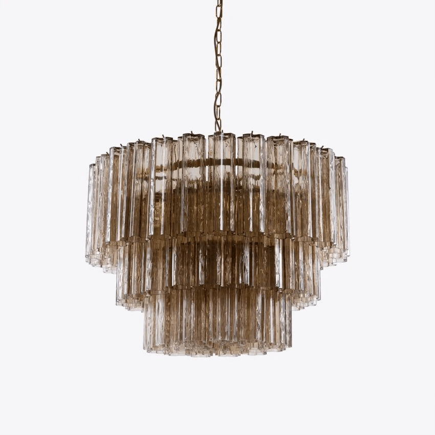 Eiranora Kronleuchter fünf Ebenen geriffelte Glasmrohren Mid-Century