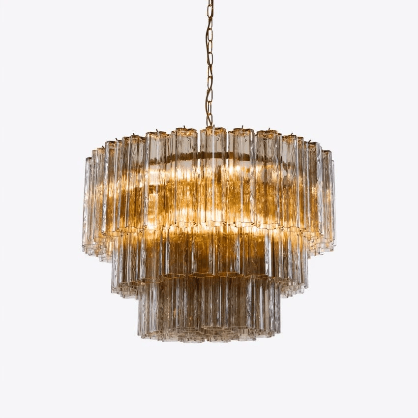 Eiranora Kronleuchter fünf Ebenen geriffelte Glasmrohren Mid-Century