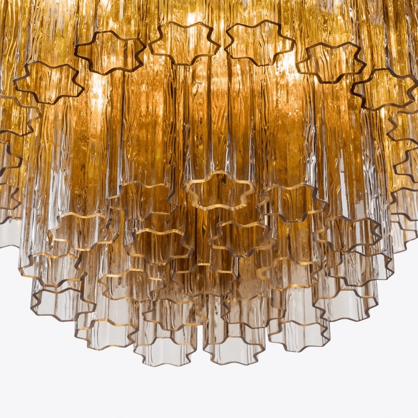 Eiranora Kronleuchter fünf Ebenen geriffelte Glasmrohren Mid-Century