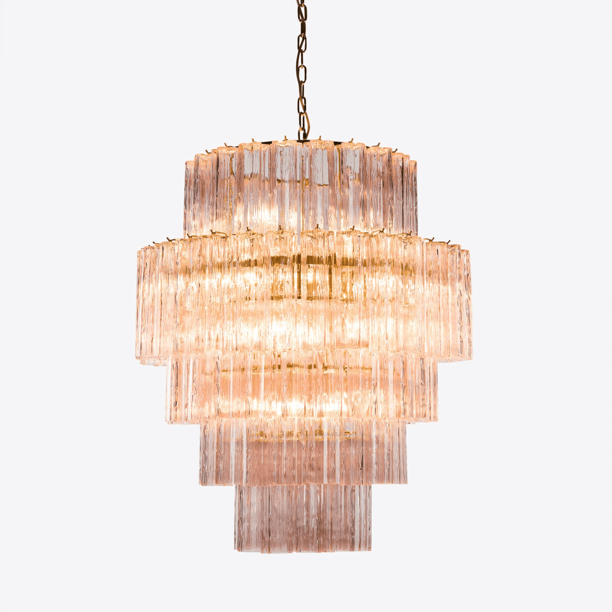 Eiraora Kronleuchter aus rosa prismenförmigem Glas in Schichten elegant