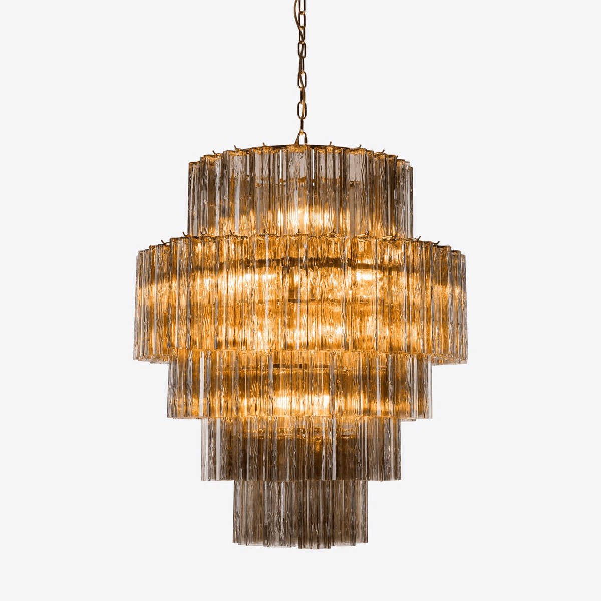 Eiraora Kronleuchter aus rosa prismenförmigem Glas in Schichten elegant