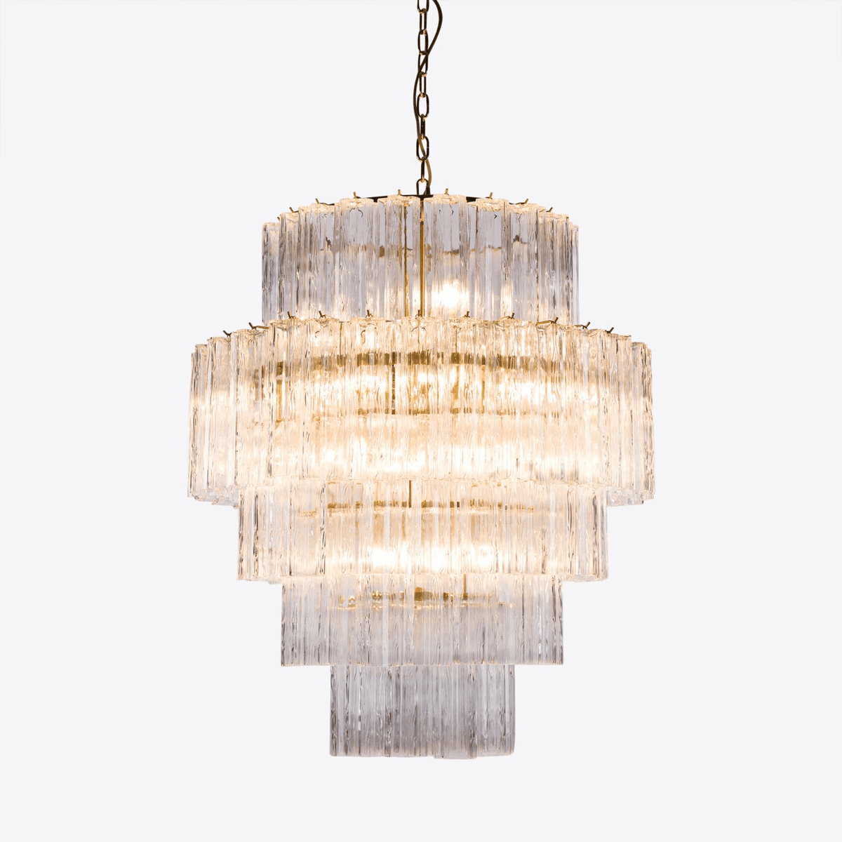 Eiraora Kronleuchter aus rosa prismenförmigem Glas in Schichten elegant