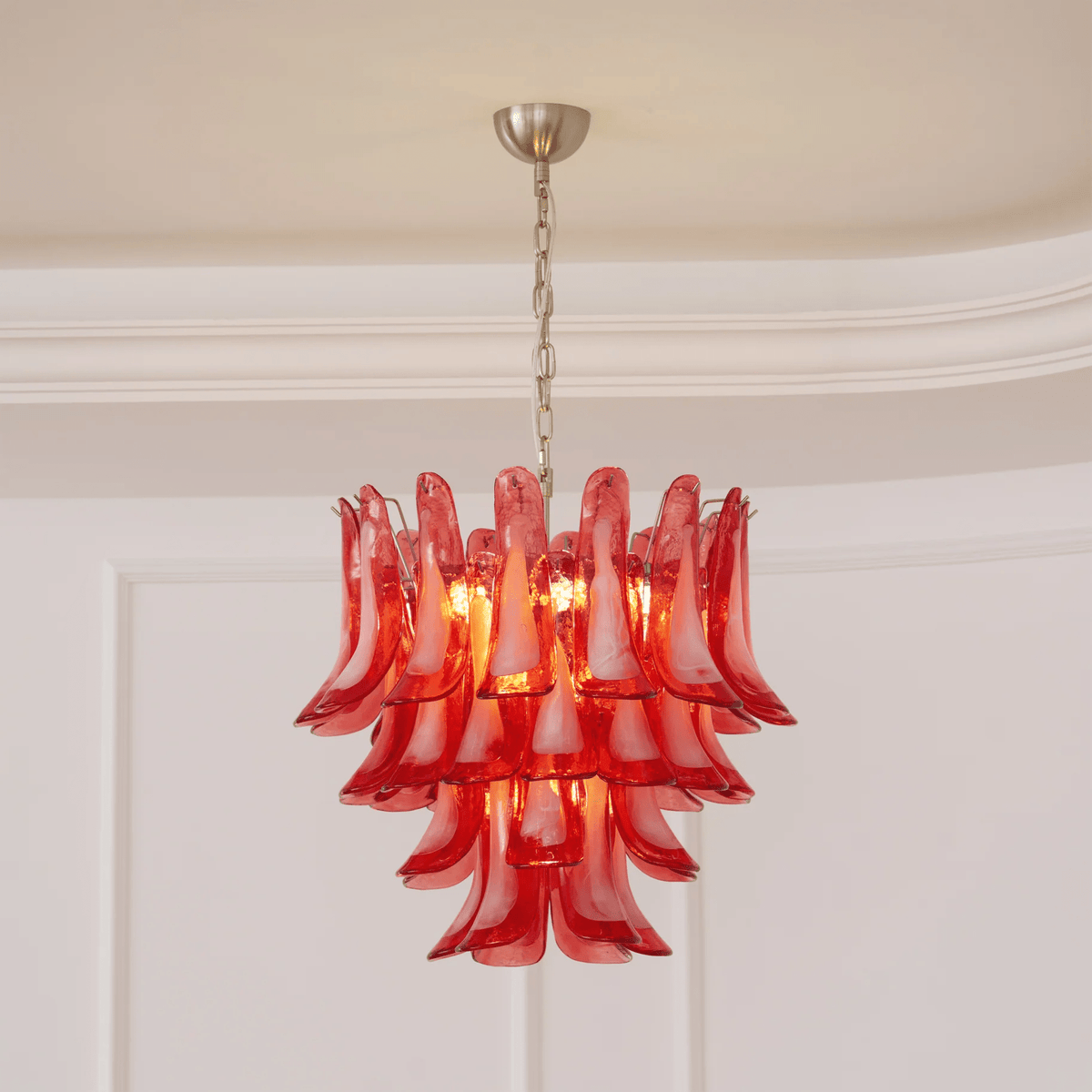 Celoelle Kronleuchter Karmesin Murano-Glasblüten geschichtet Vintage