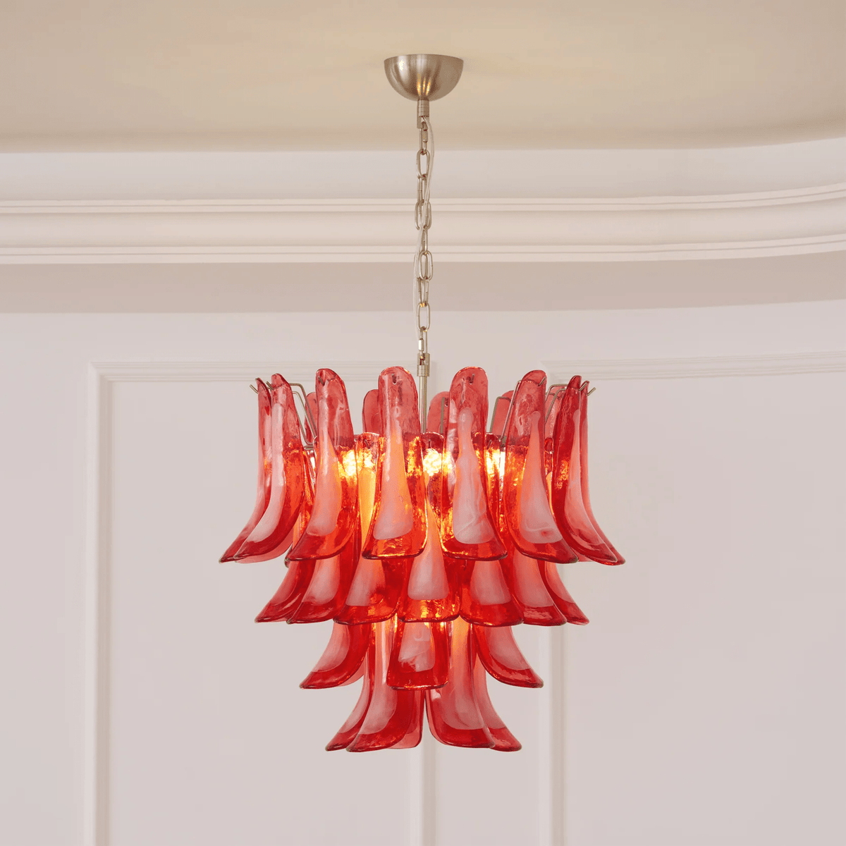 Celoelle Kronleuchter Karmesin Murano-Glasblüten geschichtet Vintage