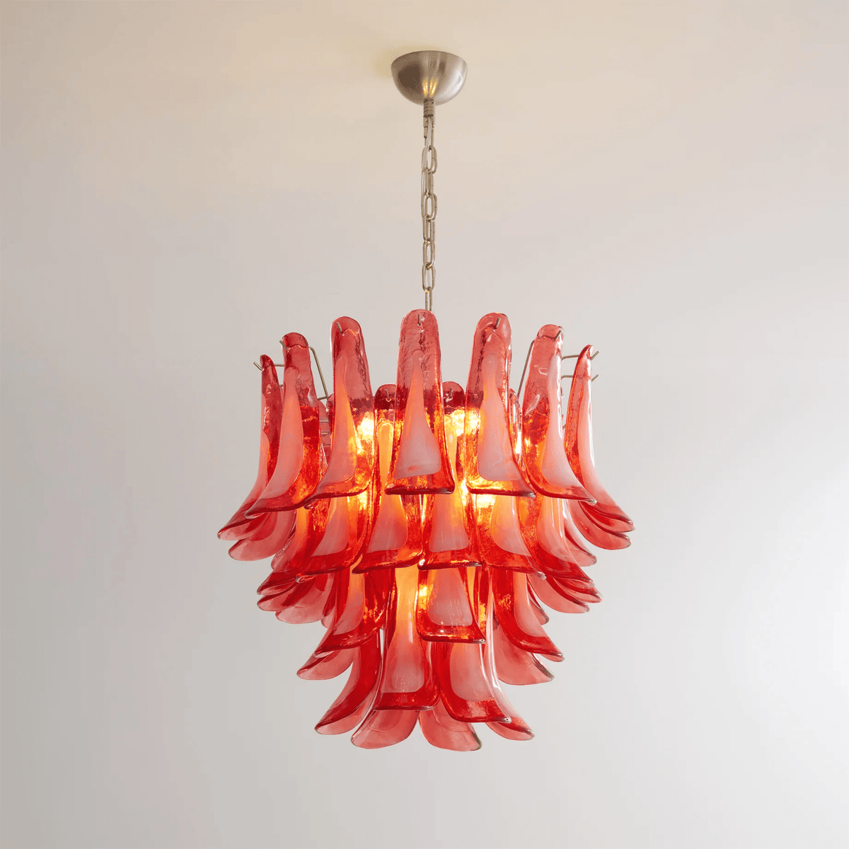Celoelle Kronleuchter Karmesin Murano-Glasblüten geschichtet Vintage