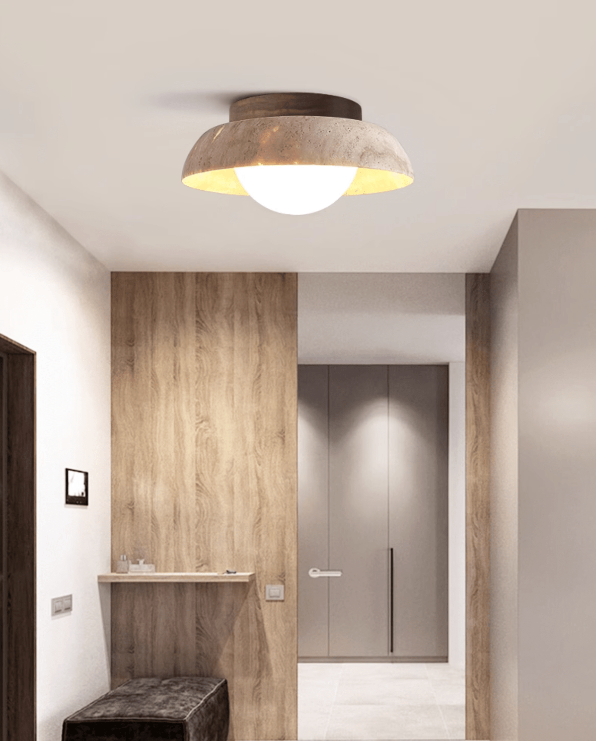 Anya Disc-Dome Travertine Deckenleuchte