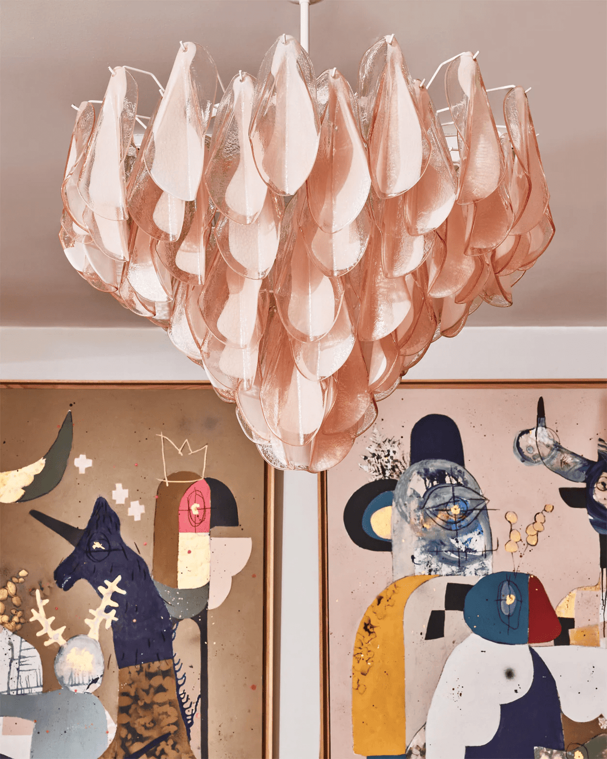 Celuora Kronleuchter aus bernsteinfarbenem Murano-Glas mit ovalem Tropfen-Design in geschichteter Ausführung