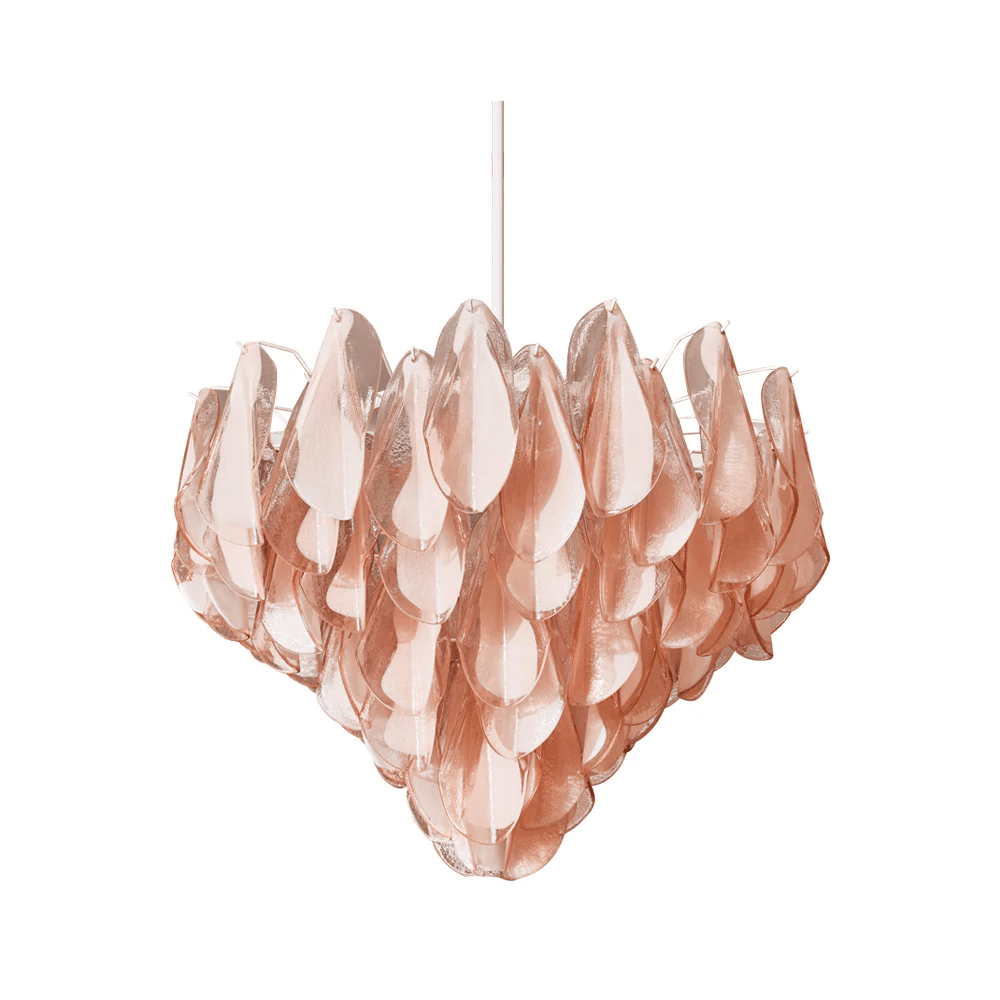 Celuora Kronleuchter aus bernsteinfarbenem Murano-Glas mit ovalem Tropfen-Design in geschichteter Ausführung