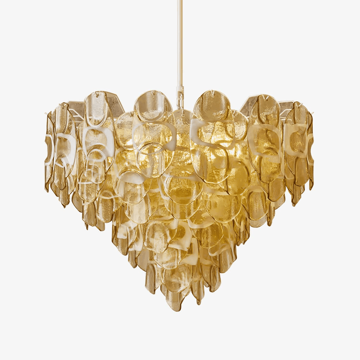Celuora Kronleuchter aus bernsteinfarbenem Murano-Glas mit ovalem Tropfen-Design in geschichteter Ausführung