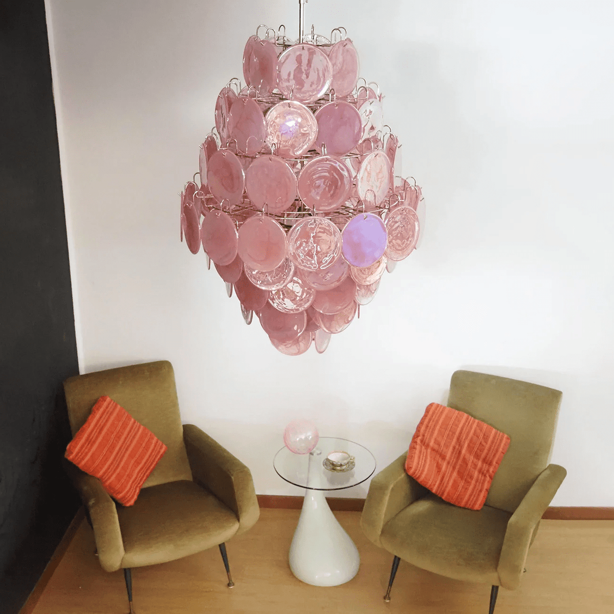 Eirarine Kronleuchter aus handgeblasenem Murano-Glas in Pink mit Scheiben