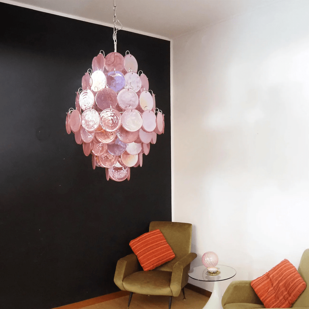 Eirarine Kronleuchter aus handgeblasenem Murano-Glas in Pink mit Scheiben