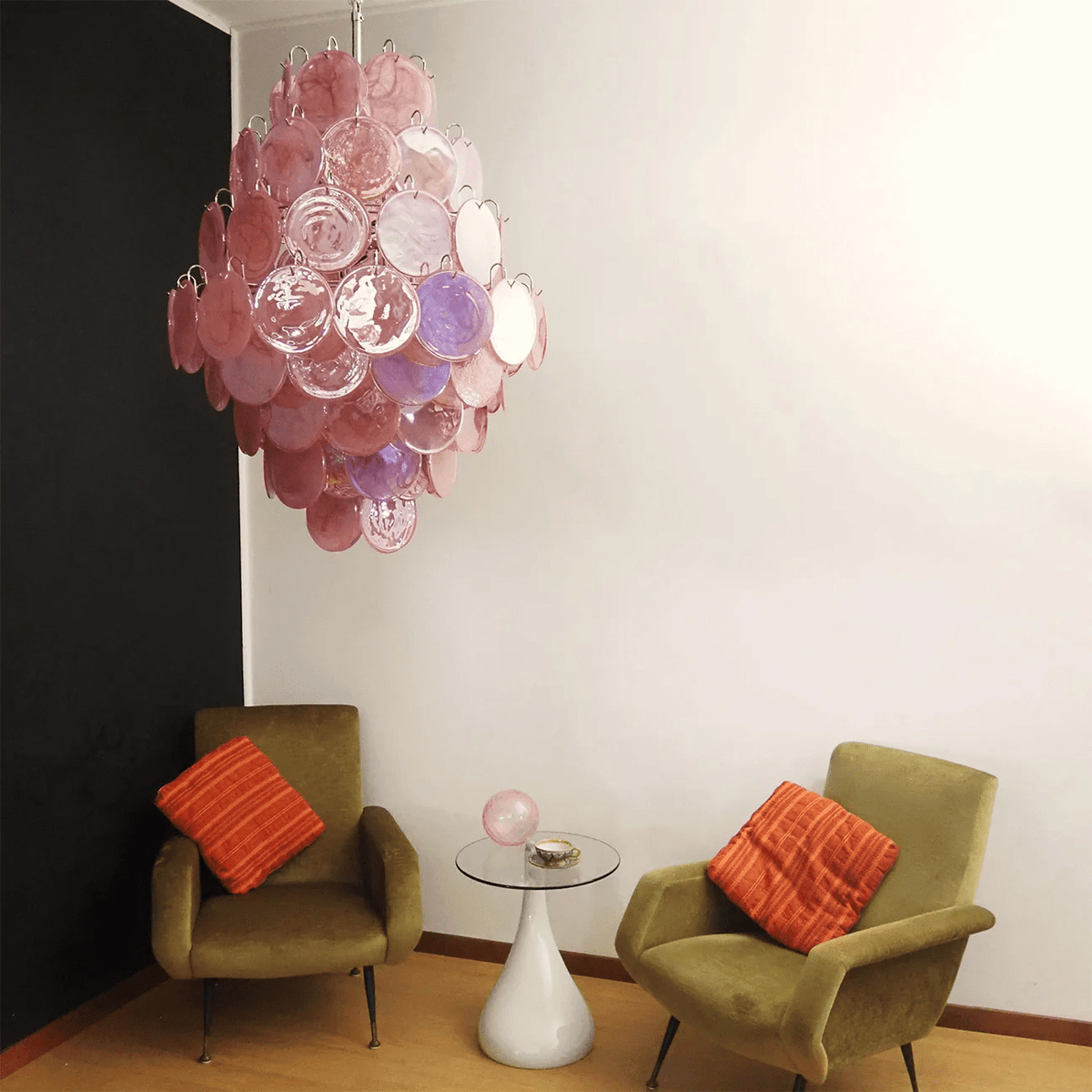 Eirarine Kronleuchter aus handgeblasenem Murano-Glas in Pink mit Scheiben