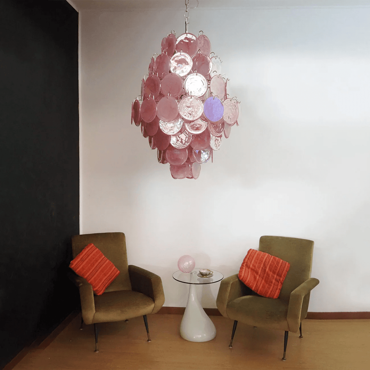 Eirarine Kronleuchter aus handgeblasenem Murano-Glas in Pink mit Scheiben