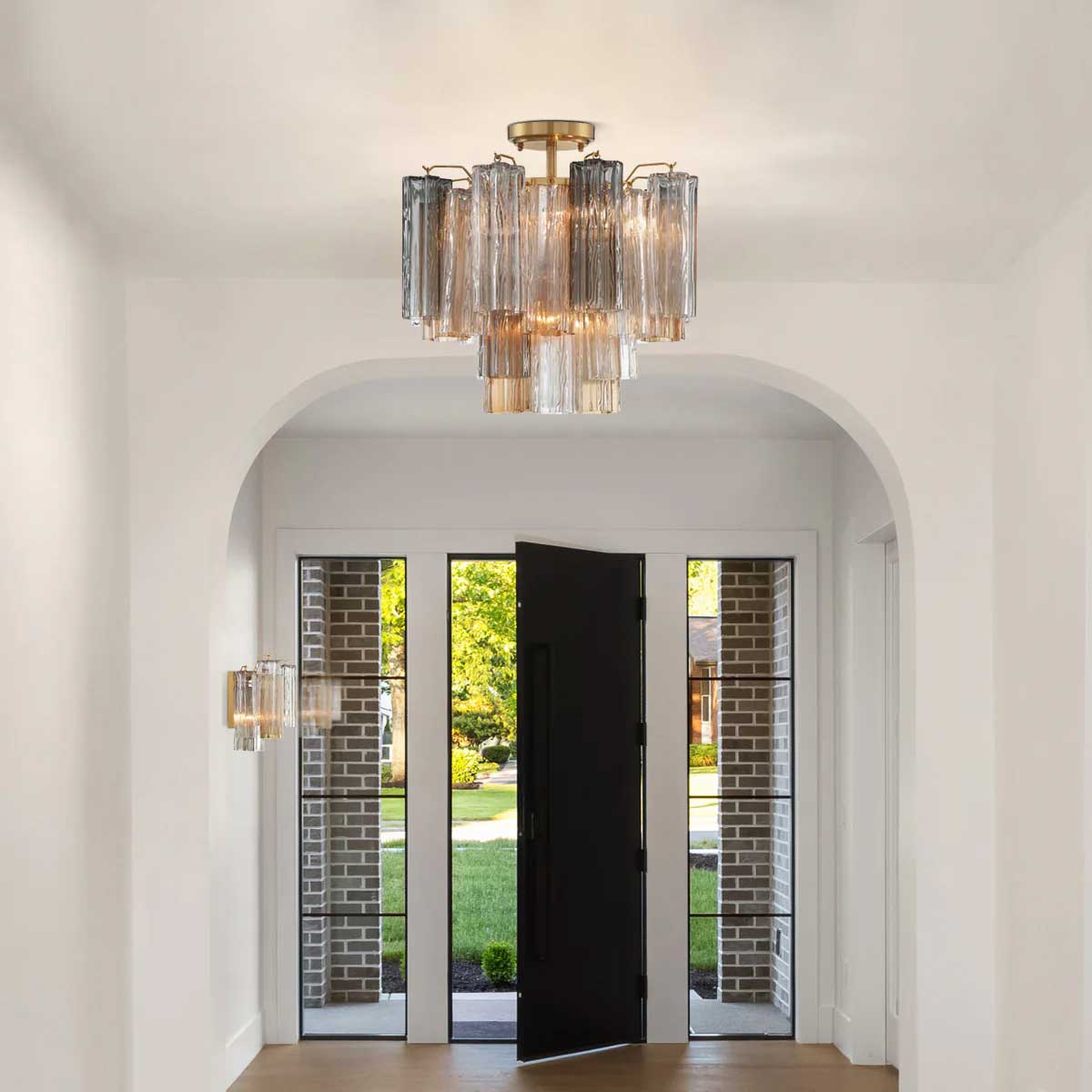 Eirerise Deckenleuchte aus klarem Murano-Glas in Tubular-Form, handgeblasen