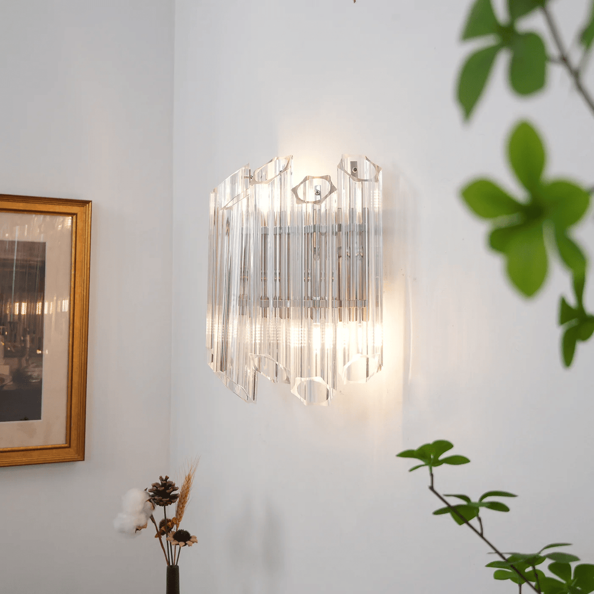 Celalaria Wandleuchte Transparent Murano-Glasröhren Kaskade