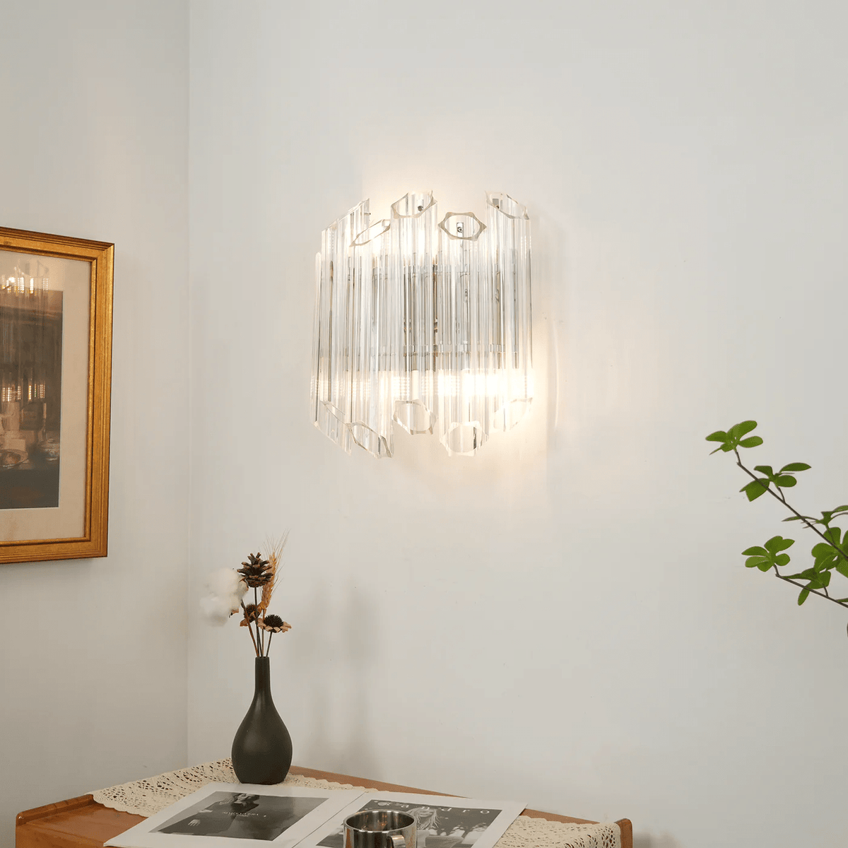 Celalaria Wandleuchte Transparent Murano-Glasröhren Kaskade