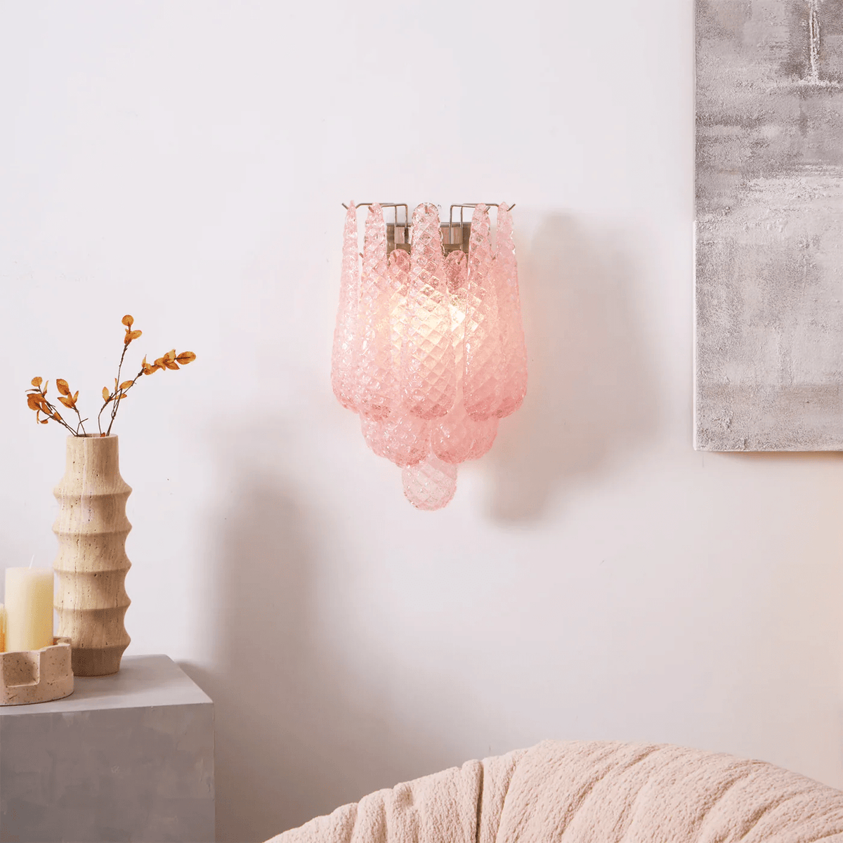 Liorelaria Wandleuchte Pink Tränenform-Glas Florale Kunst