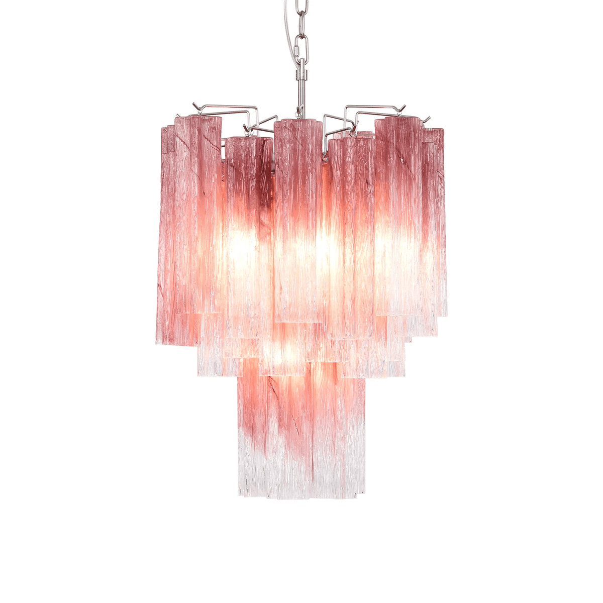 Veluora Kronleuchter zu Transparent verlaufendem Murano-Glas in Kaskadenebenen