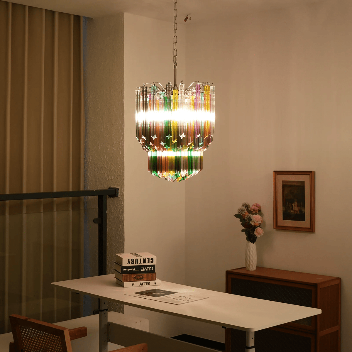 Celorelle Kronleuchter aus Murano-Glas in Mehrfarbigem Prismen-Design