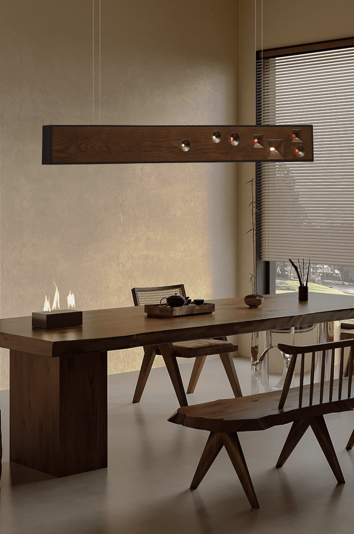 Elvorora Pendelleuchte Holz Linear LED Edelstein