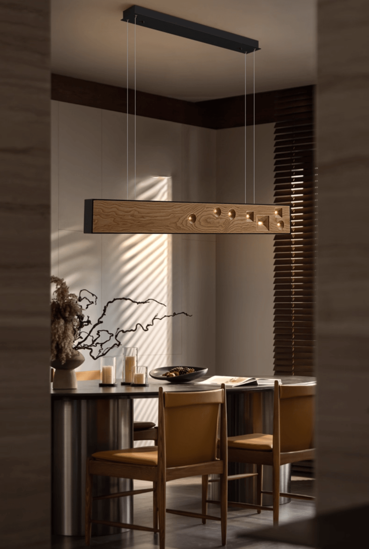 Elvorora Pendelleuchte Holz Linear LED Edelstein