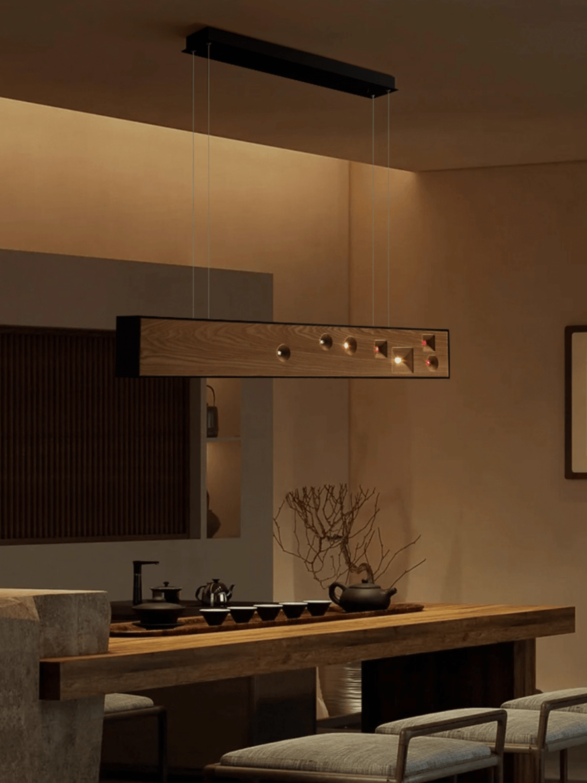 Elvorora Pendelleuchte Holz Linear LED Edelstein