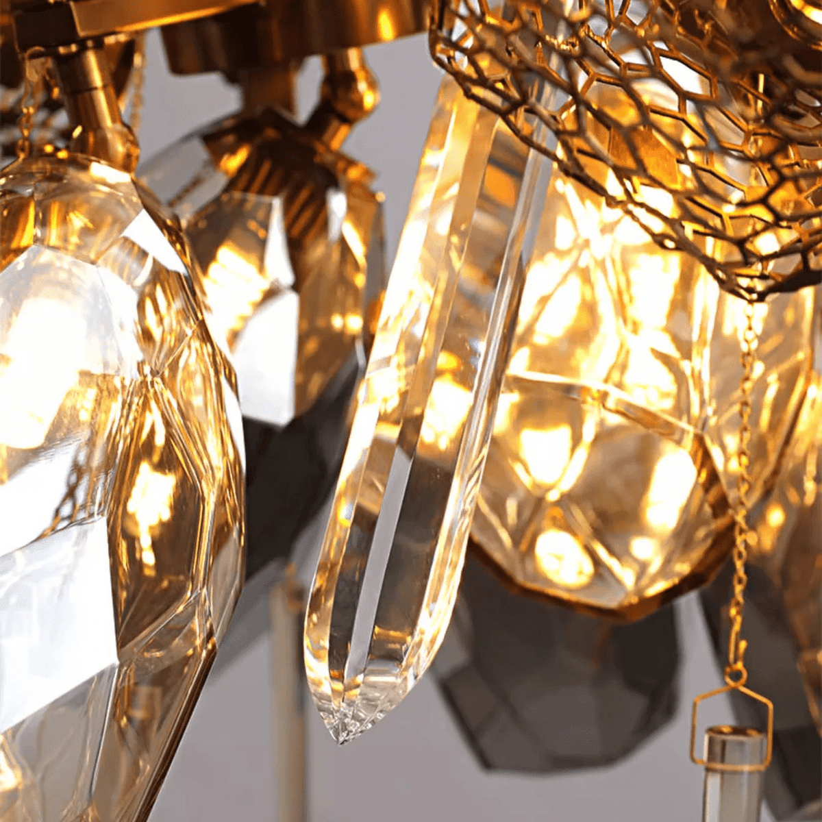 Celirian Kronleuchter aus Glas und Kristall in Rauchglas-Kluster-Design