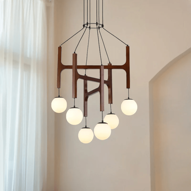 Xylocube Geometrische Pendelleuchte aus Holz mit Kugeln