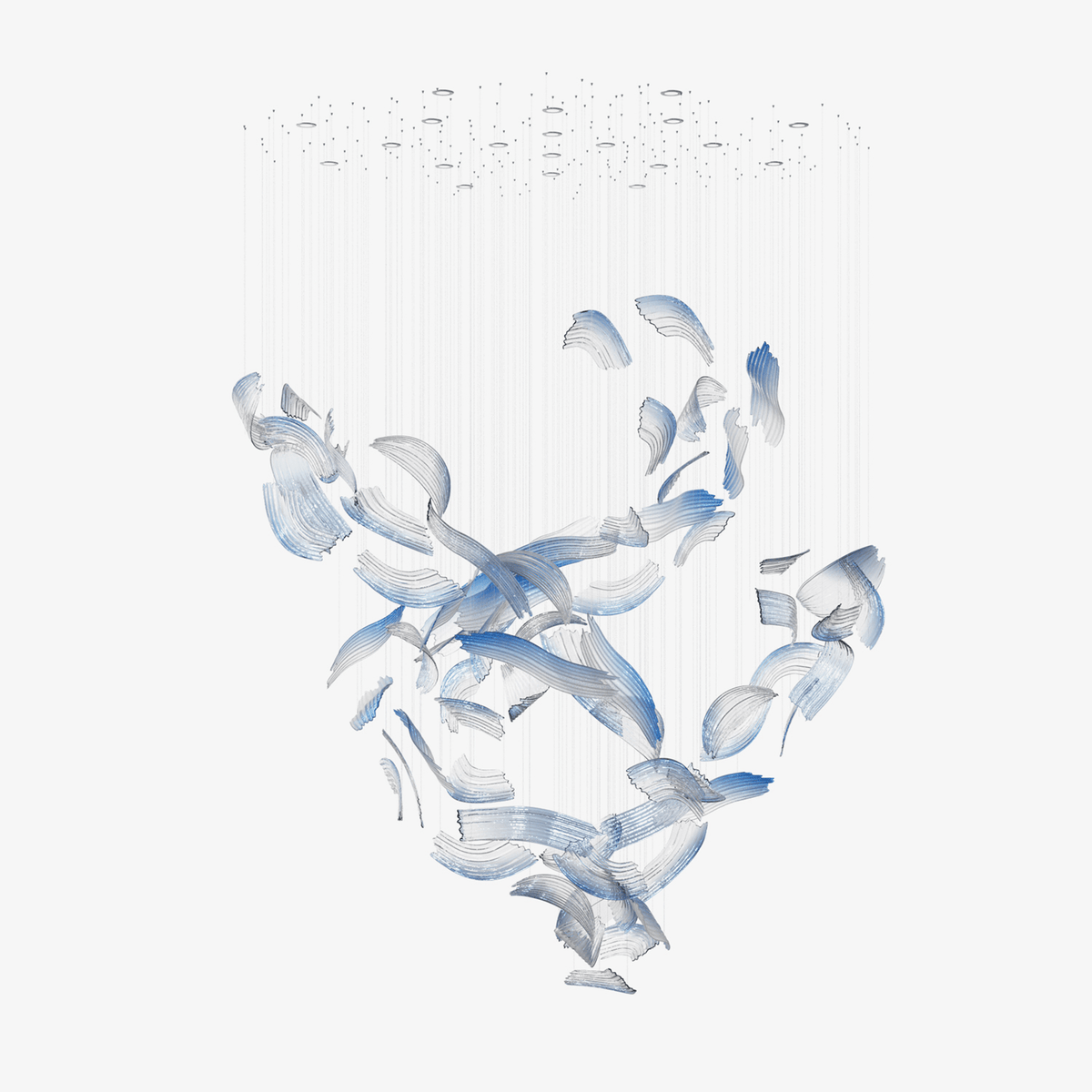 Indigo Kronleuchter aus abstrakter Kunst mit blauen &amp; klaren Glaskugeln