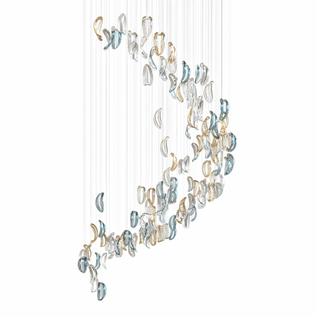 AquaFlux Grand Cascade Ripple-Glas-Kunstwerk Kronleuchter