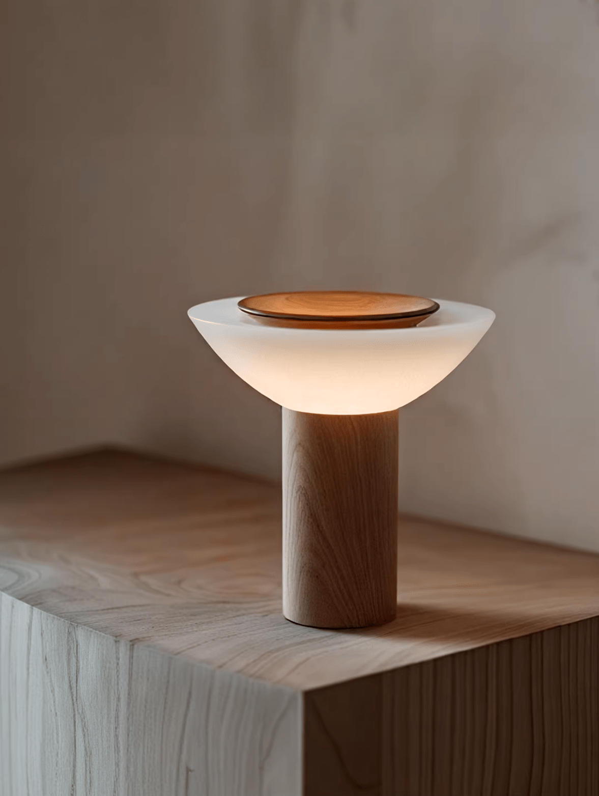 Rinenine Tischleuchte aus Holz