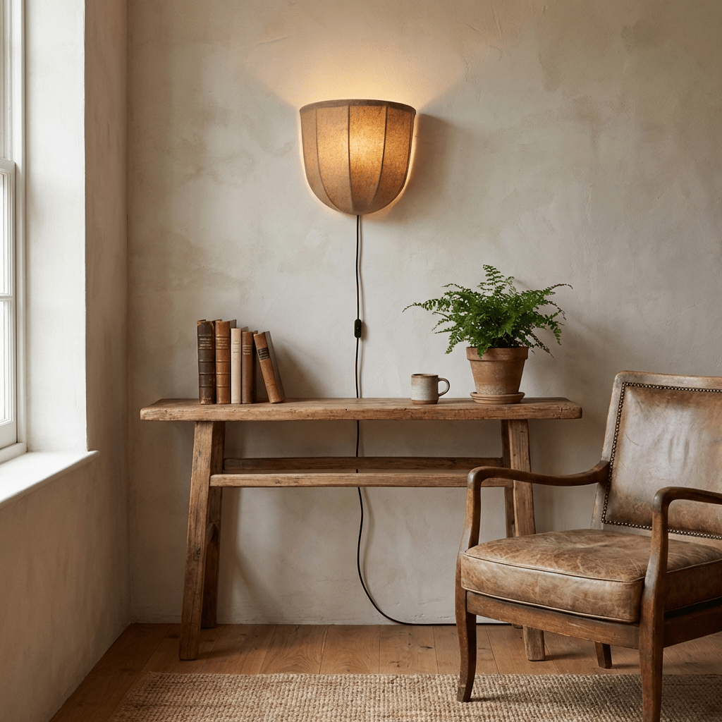 Mirienne Wandleuchte mit Stecker in Leinenstoff