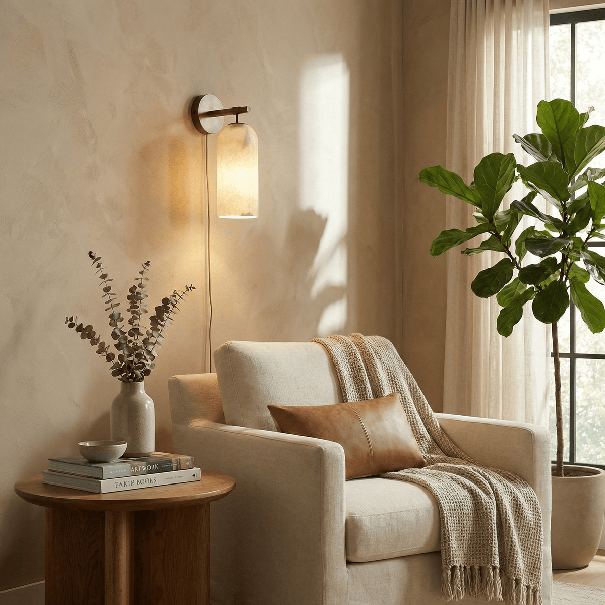 Pillar Alabaster Wandleuchte mit Stecker