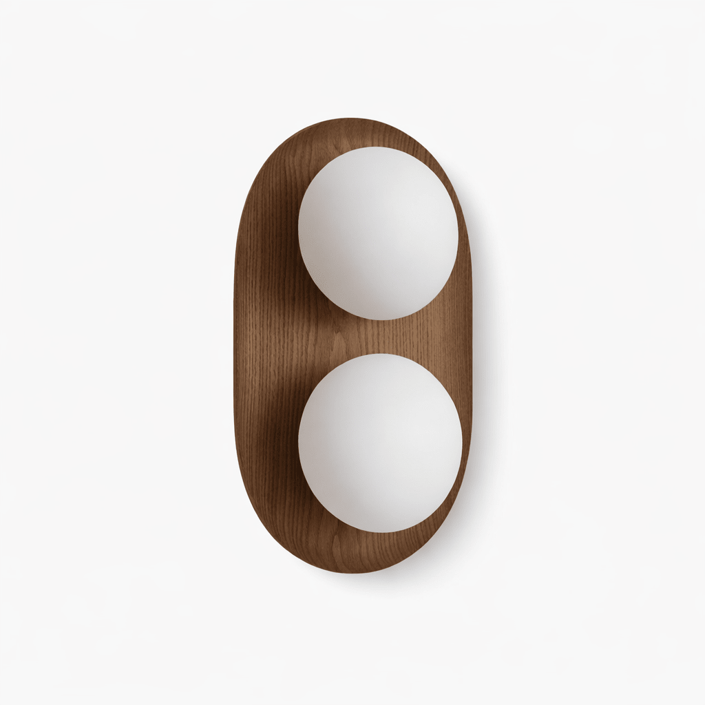 Twin Orb Oak Wandleuchte aus Holz