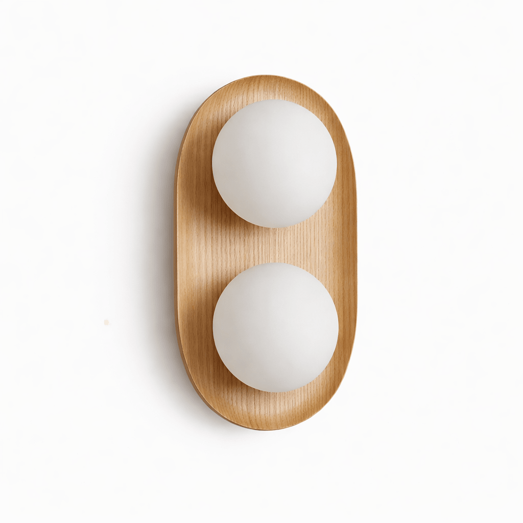 Twin Orb Oak Wandleuchte aus Holz