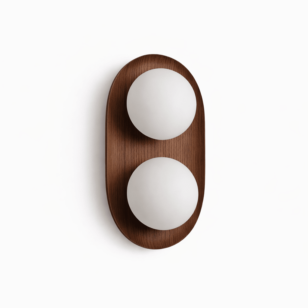 Twin Orb Oak Wandleuchte aus Holz