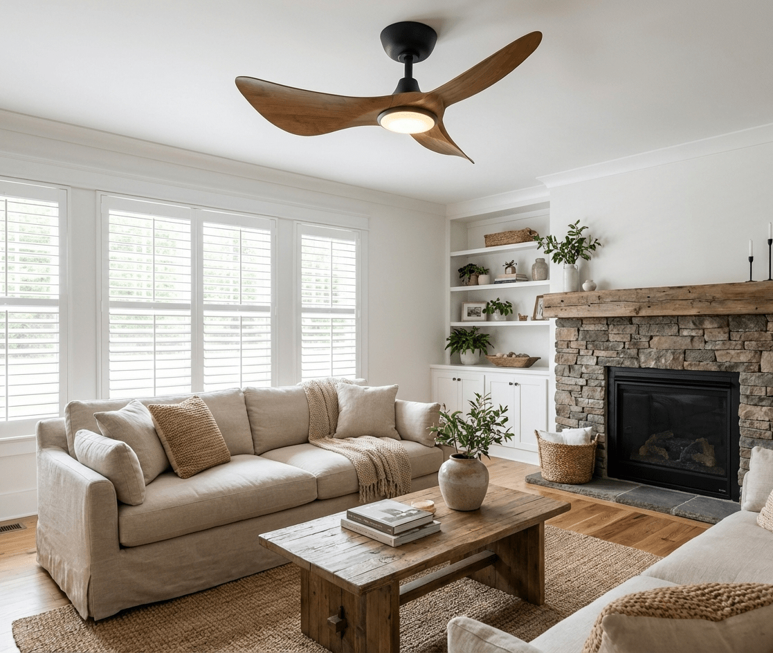 Riniaya Deckenventilator mit Beleuchtung aus Holz