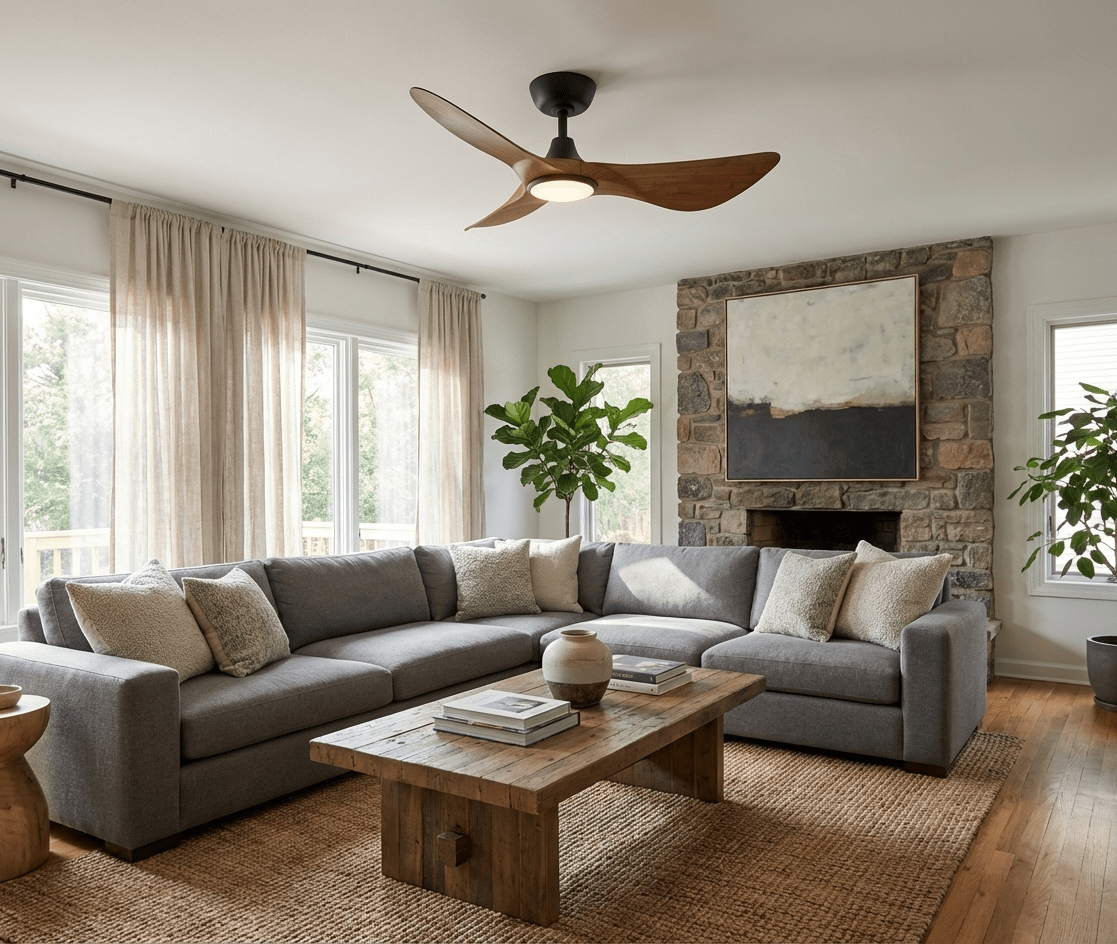 Riniaya Deckenventilator mit Beleuchtung aus Holz