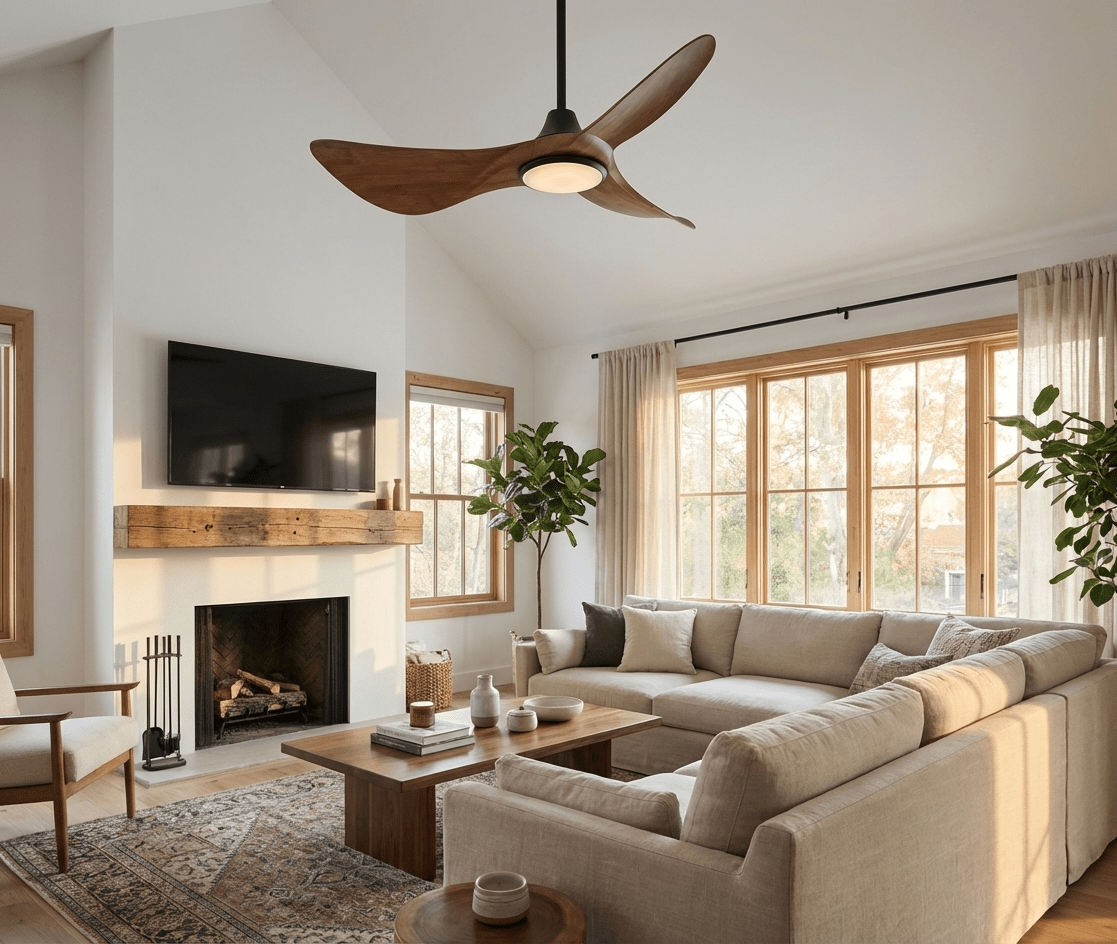 Riniaya Deckenventilator mit Beleuchtung aus Holz