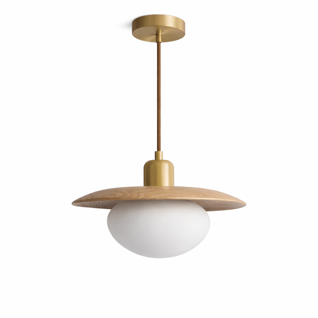 Solmere Alabaster Pendelleuchte mit Holzscheibe