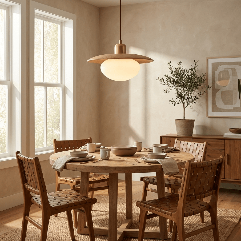 Solmere Alabaster Pendelleuchte mit Holzscheibe