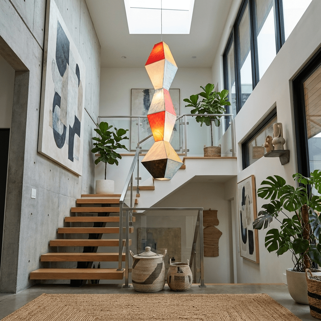 Mavelle Geometrische Pendelleuchte aus Reis Papier in bunten Tönen