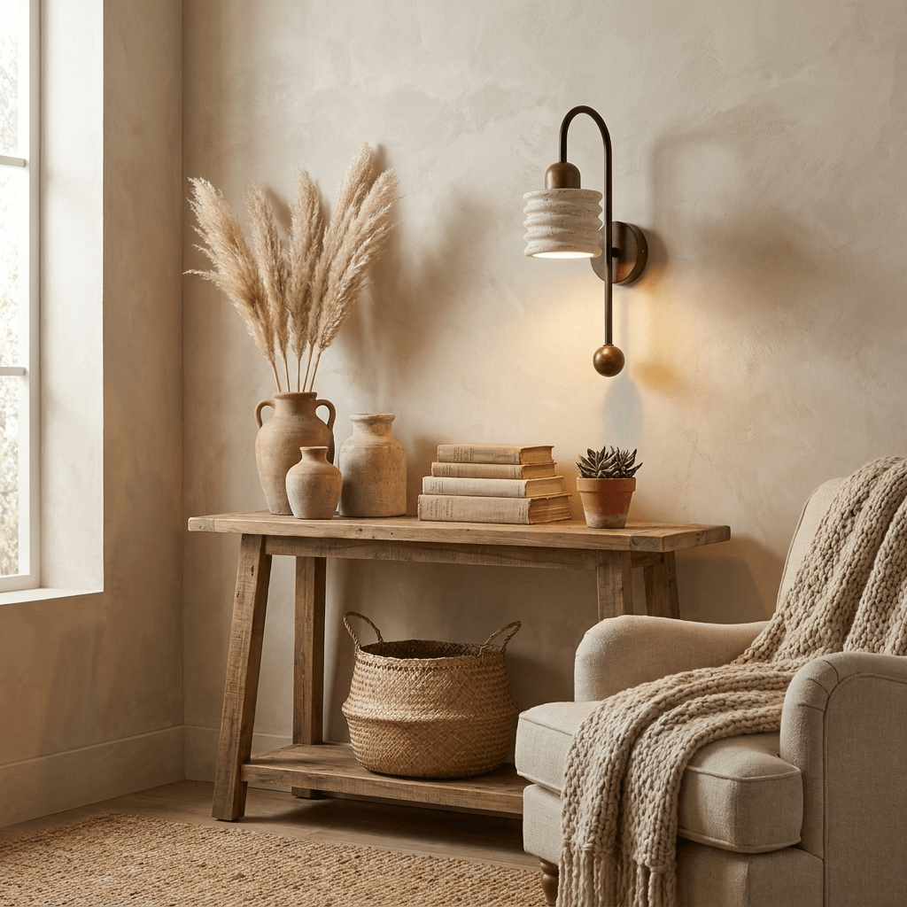 Ribbed Travertine Arc Wandleuchte