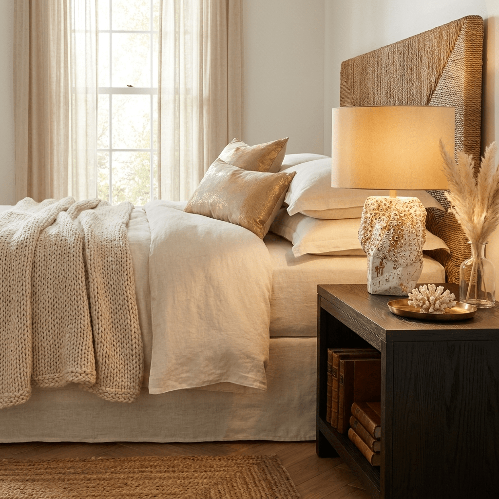 Ostreya Tischlampe aus Keramik mit Korallenstruktur in Beige