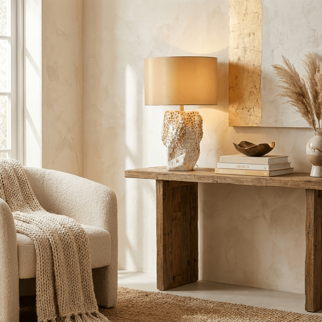 Ostreya Tischlampe aus Keramik mit Korallenstruktur in Beige