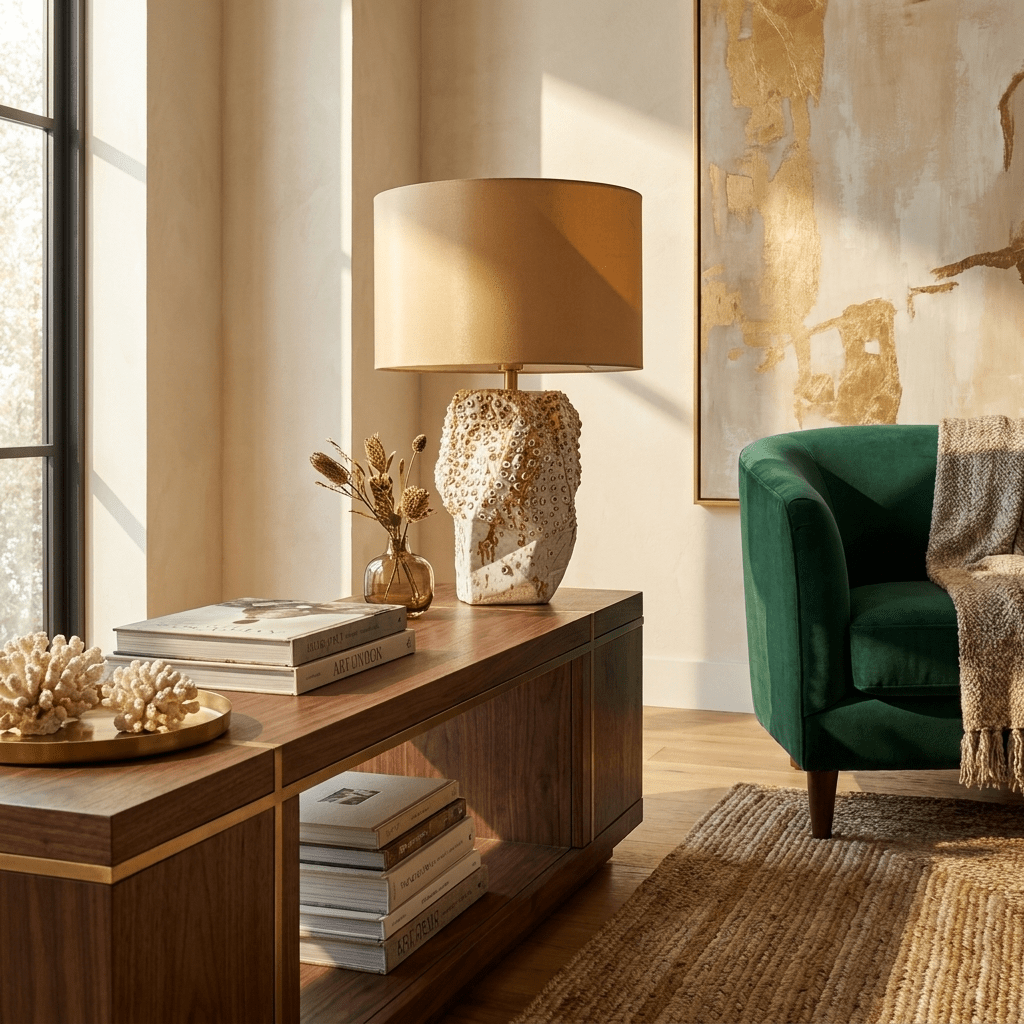Ostreya Tischlampe aus Keramik mit Korallenstruktur in Beige